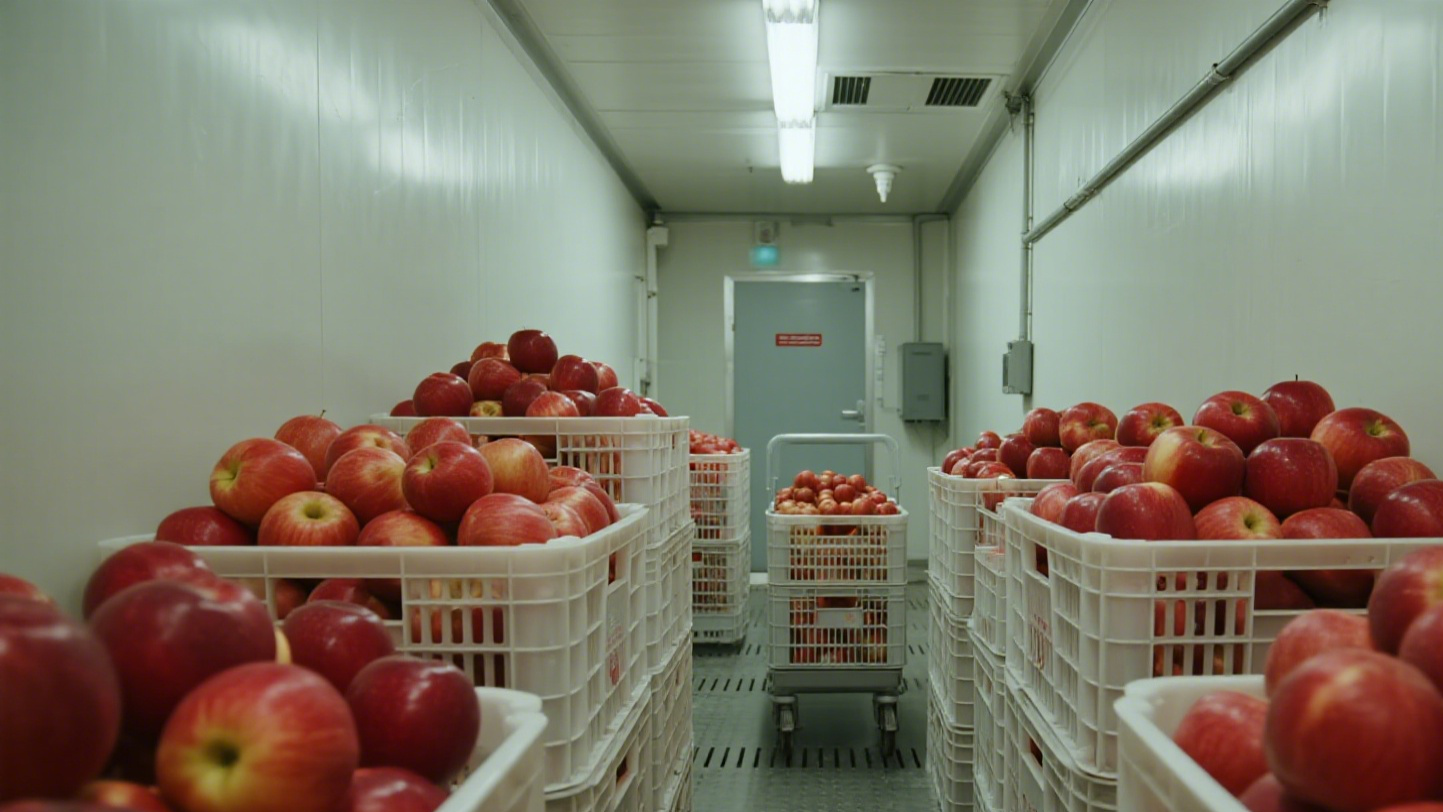 jimeng-2025-12-23-8752-在一个很大的冷库里面，堆放着整整齐齐的苹果.png